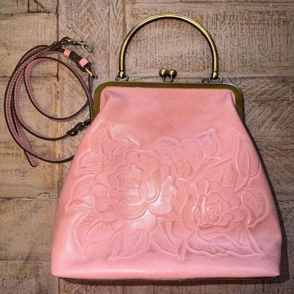 Patricia Nash Pink Rose Embossed Leather Purse Handbag #26V1026